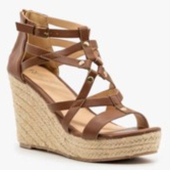Dark Tan, Strappy, Refresh brand Wedges - Picture 1 of 4